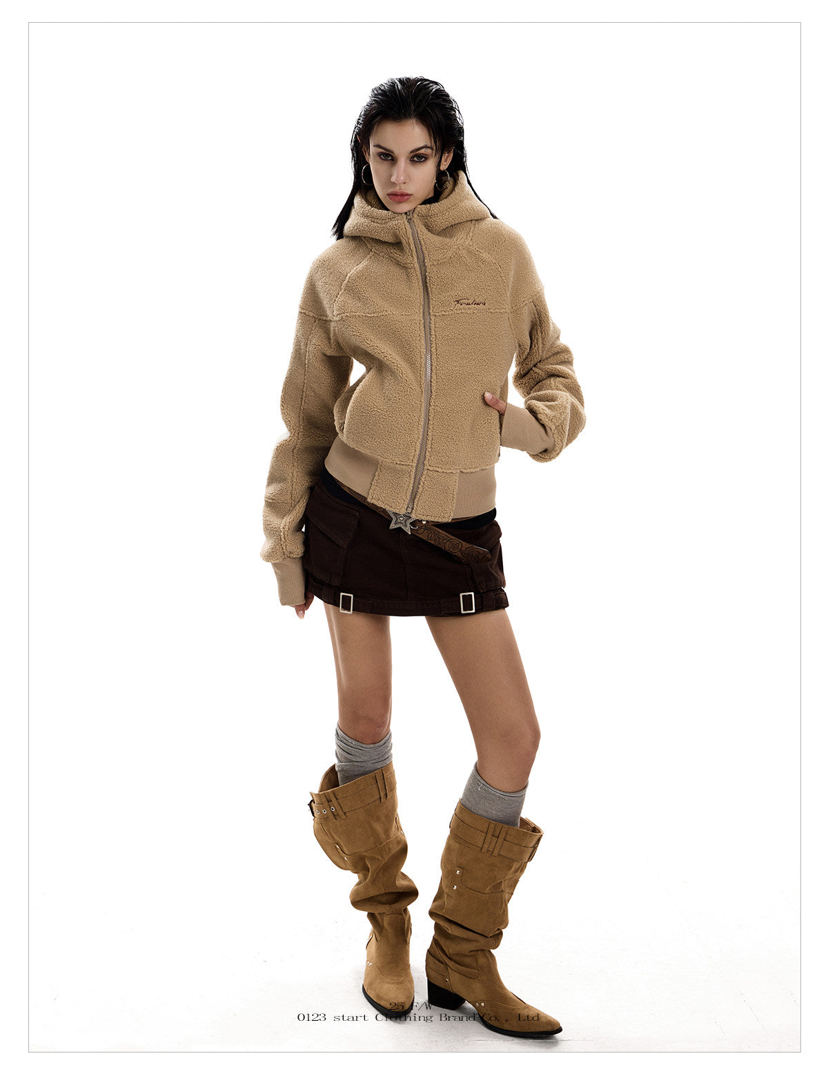 Women's Cropped Sherpa Fleece Hooded Jacket