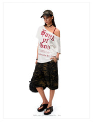 Women's Off-Shoulder Oversized Gothic Vintage T-Shirt