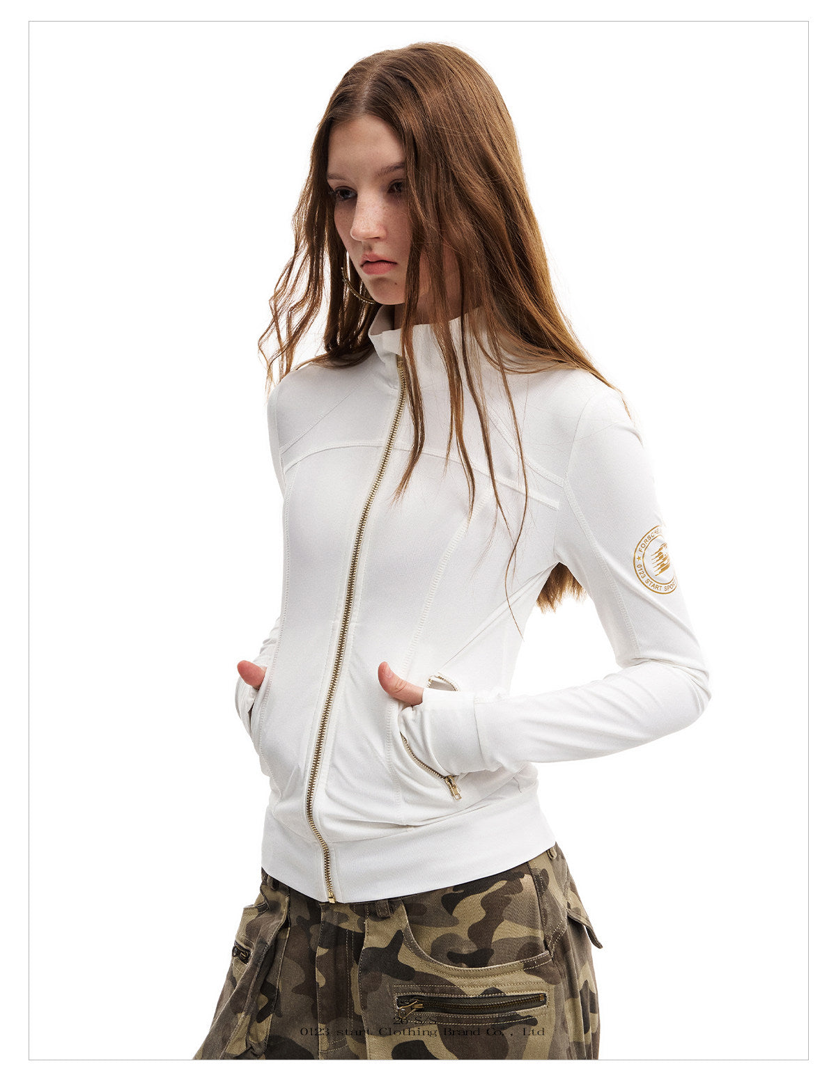 Women's Slim Fit Zip-Up Sun Protection Jacket with Gold Zipper