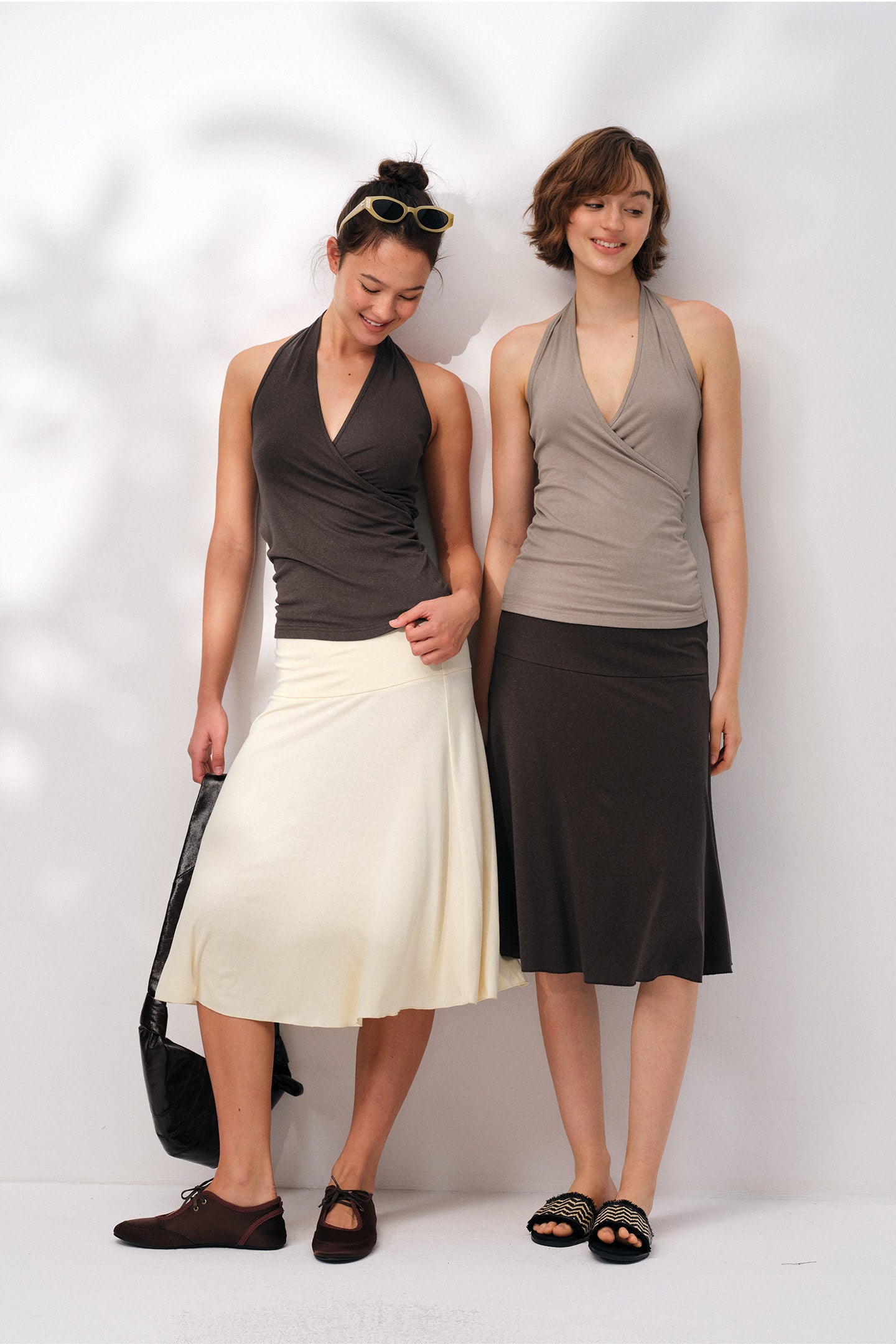 Women's TENCEL™ Lyocell Halter Cross V-Neck Ruched Cami Top