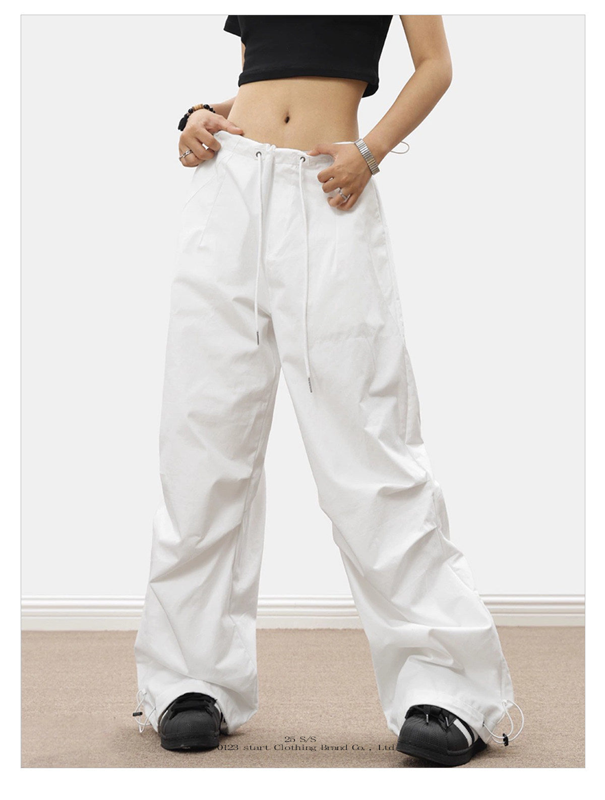 Women's White Parachute Cargo Pants