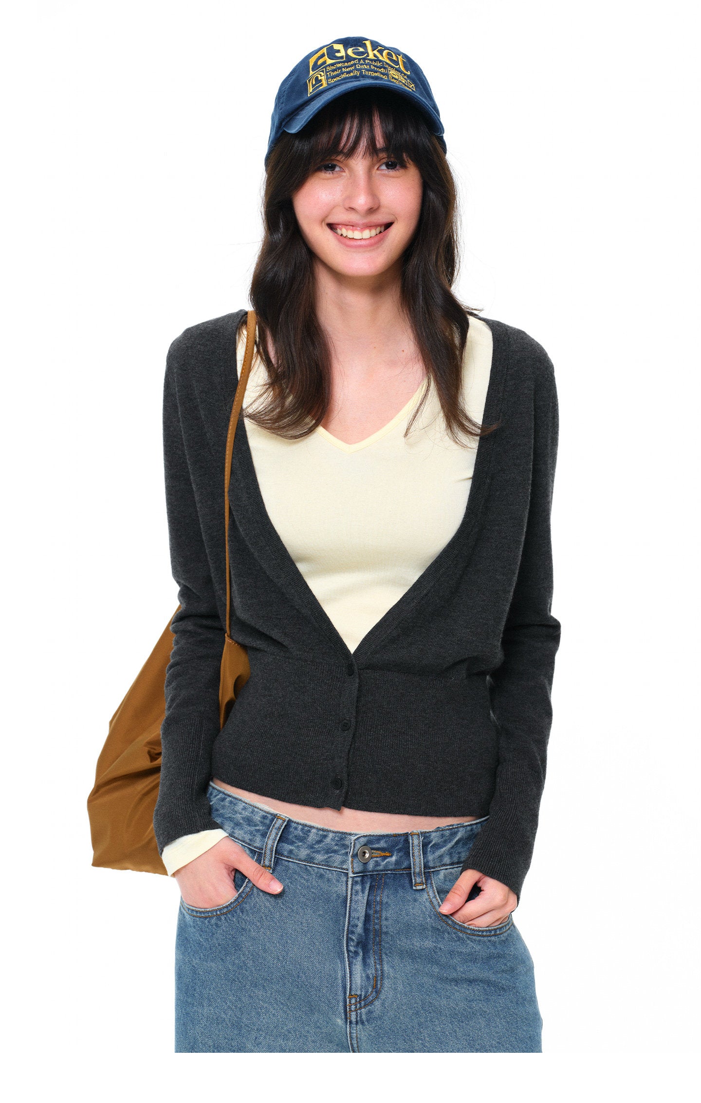 Our Stage Deep V three-button wool blend soft and skin-friendly slim-fit casual knitted cardigan for layering