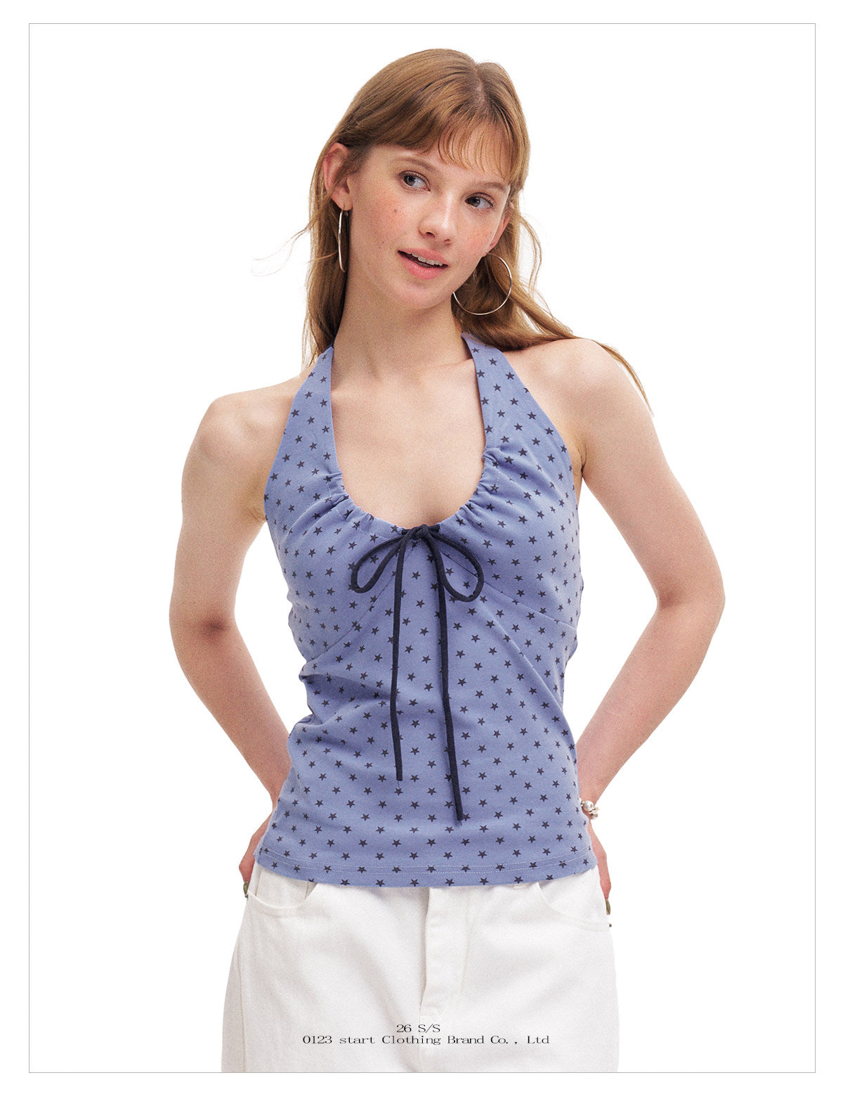 Badblood Women's Star Print Halter Bow Cami Top
