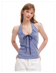 Badblood Women's Star Print Halter Bow Cami Top