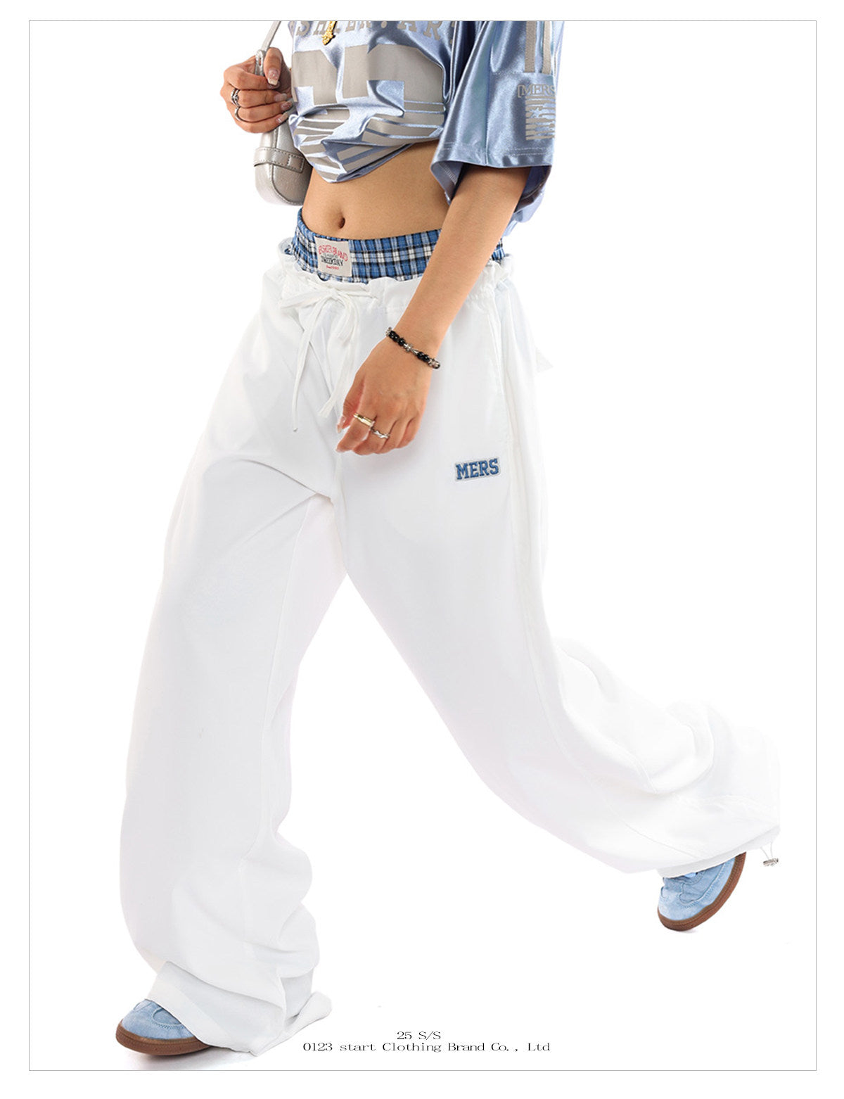 Unisex Double Waist Plaid Patchwork Cargo Pants