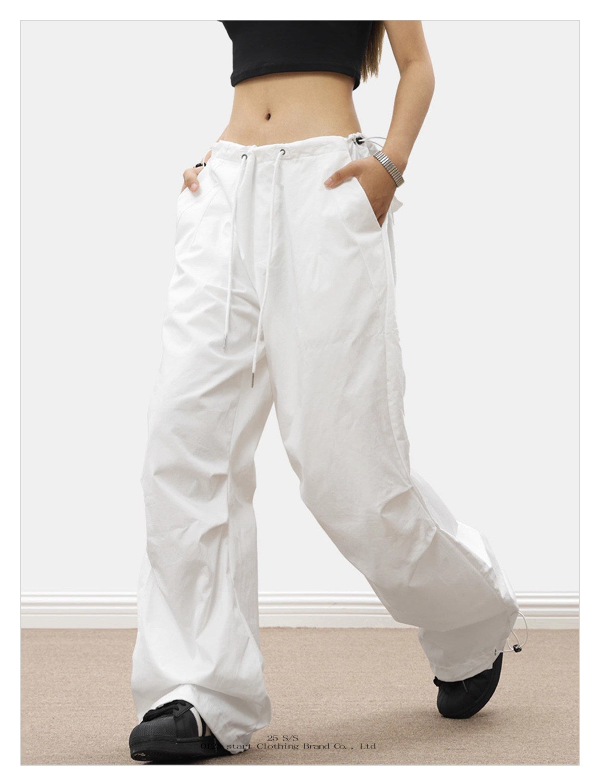 Women's White Parachute Cargo Pants