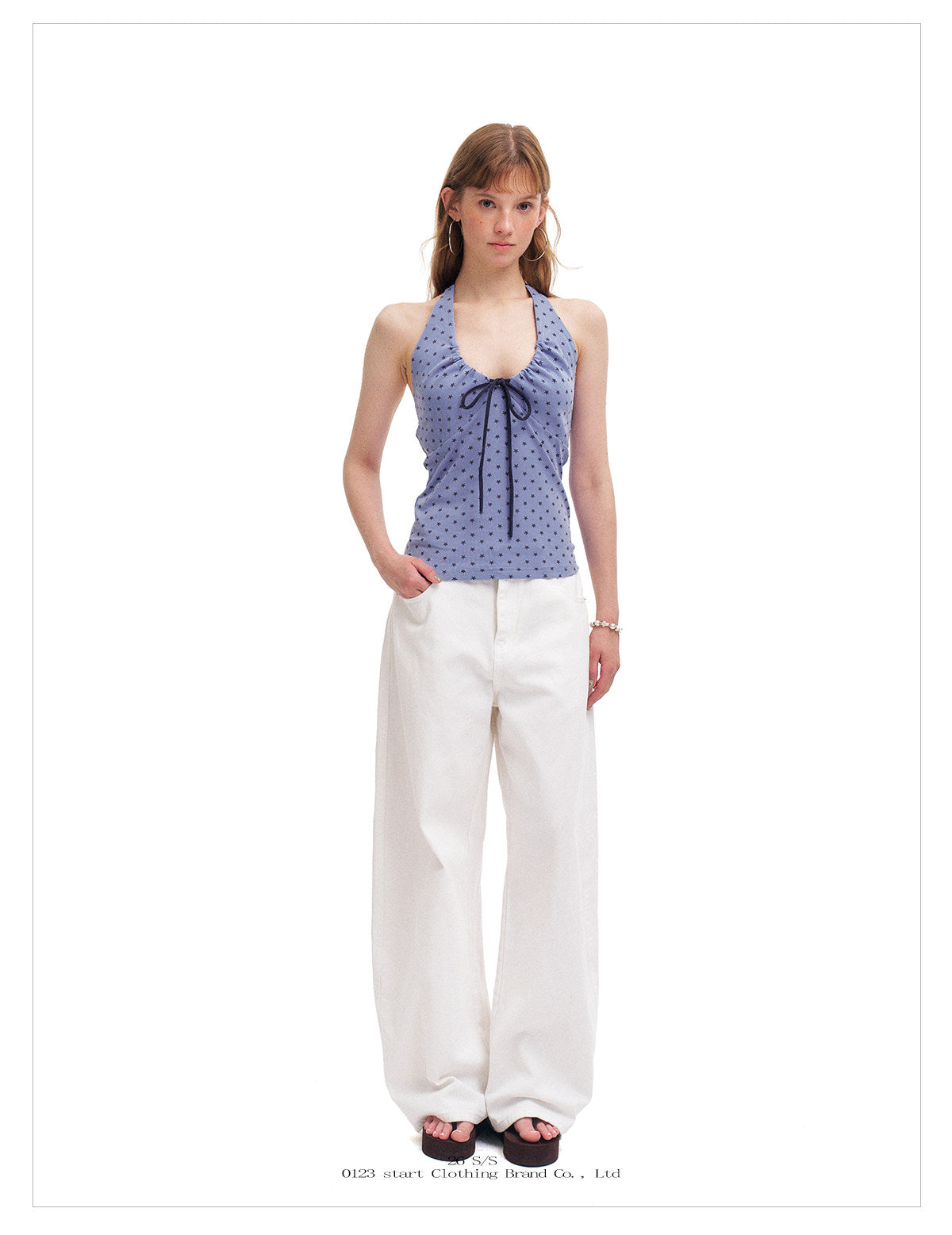 Badblood Women's Star Print Halter Bow Cami Top