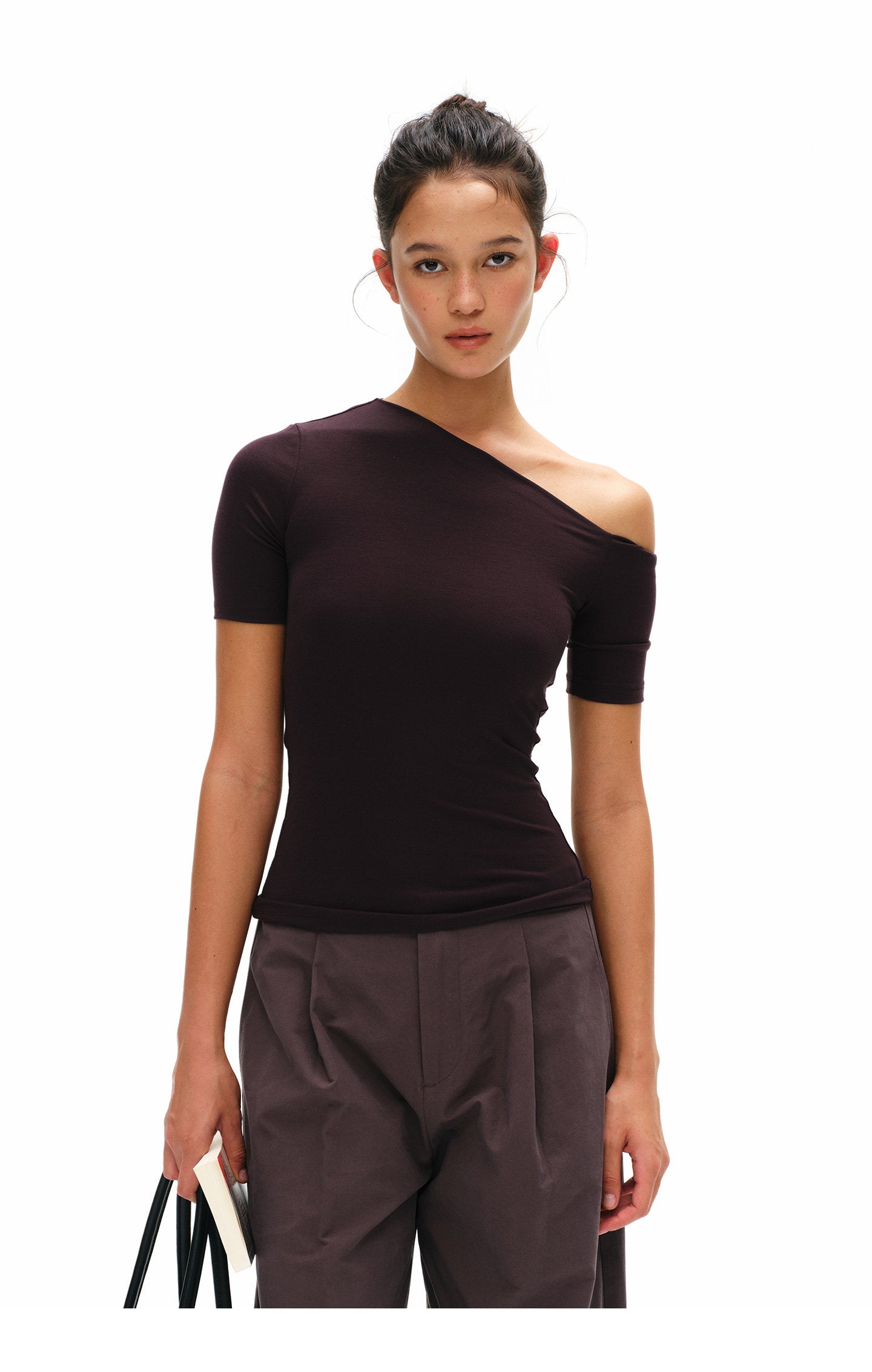 Our Stage 92%Women's TENCEL™ Lyocell One-Shoulder Slim Fit Short Sleeve T-Shirt