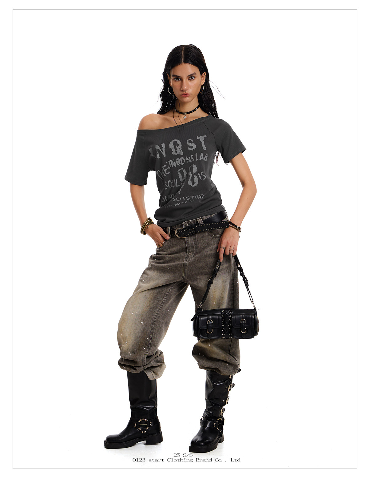 Women's Off-Shoulder Rock Style Graphic T-Shirt