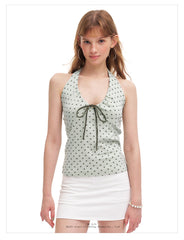 Badblood Women's Star Print Halter Bow Cami Top