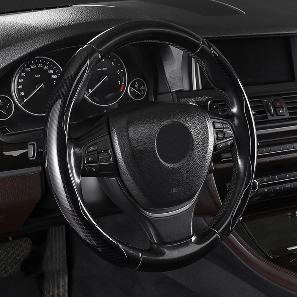 Universal Laser Carbon Fiber Pattern Steering Wheel Cover - Ultra-Thin, Non-Slip, Sweat-Resistant, Comfortable Grip