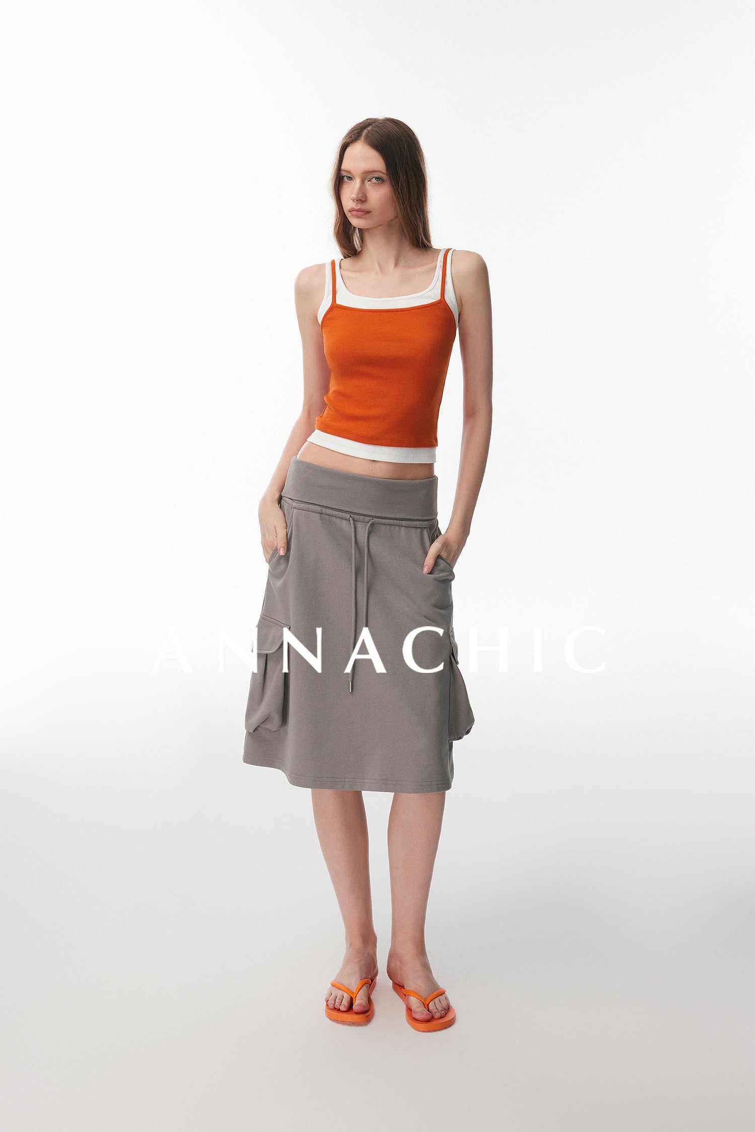 ANNASHIC Fashionable Stacked Wear | M1u Series Color Contrasting Fake Two piece Strap Tank Top for Women's Summer Hot Girl, Slim Fit Elastic Top
