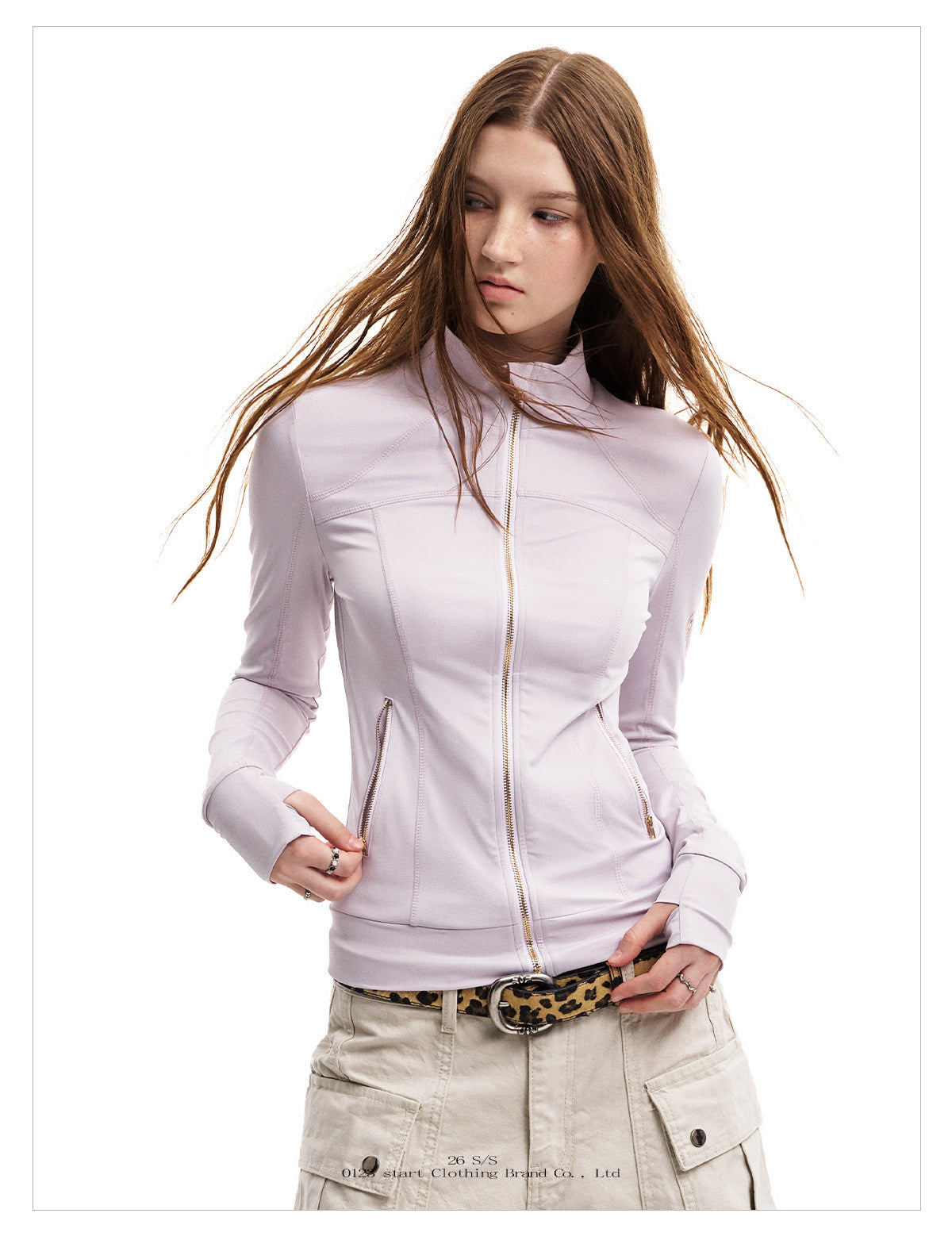 Women's Slim Fit Zip-Up Sun Protection Jacket with Gold Zipper