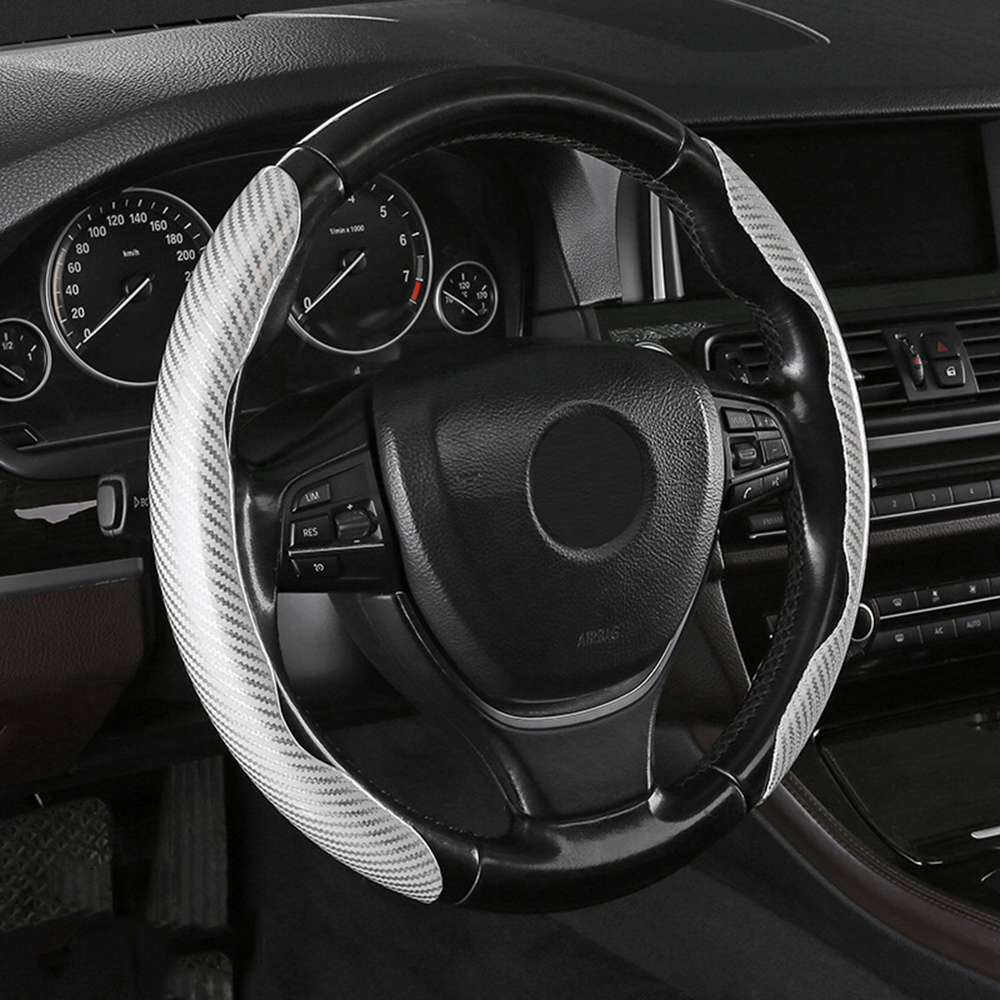 Universal Laser Carbon Fiber Pattern Steering Wheel Cover - Ultra-Thin, Non-Slip, Sweat-Resistant, Comfortable Grip