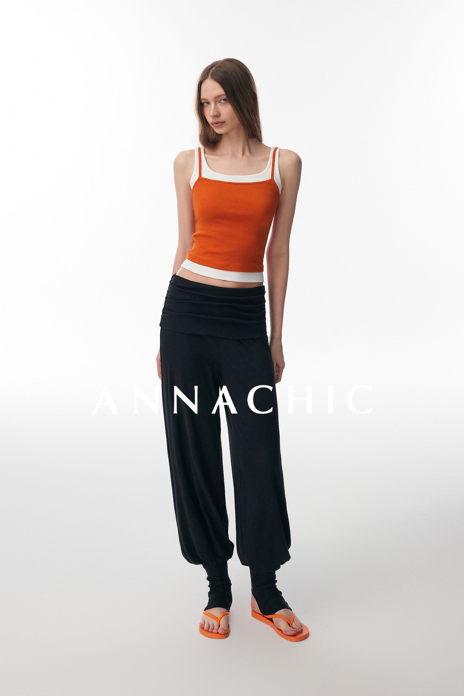 ANNASHIC Fashionable Stacked Wear | M1u Series Color Contrasting Fake Two piece Strap Tank Top for Women's Summer Hot Girl, Slim Fit Elastic Top