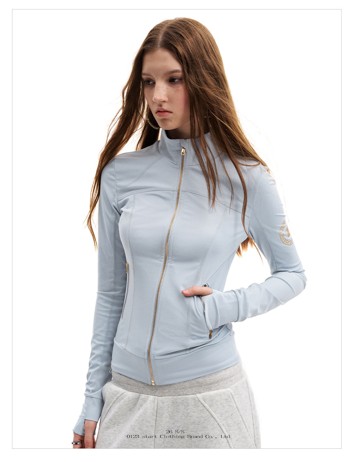 Women's Slim Fit Zip-Up Sun Protection Jacket with Gold Zipper