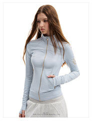 Women's Slim Fit Zip-Up Sun Protection Jacket with Gold Zipper