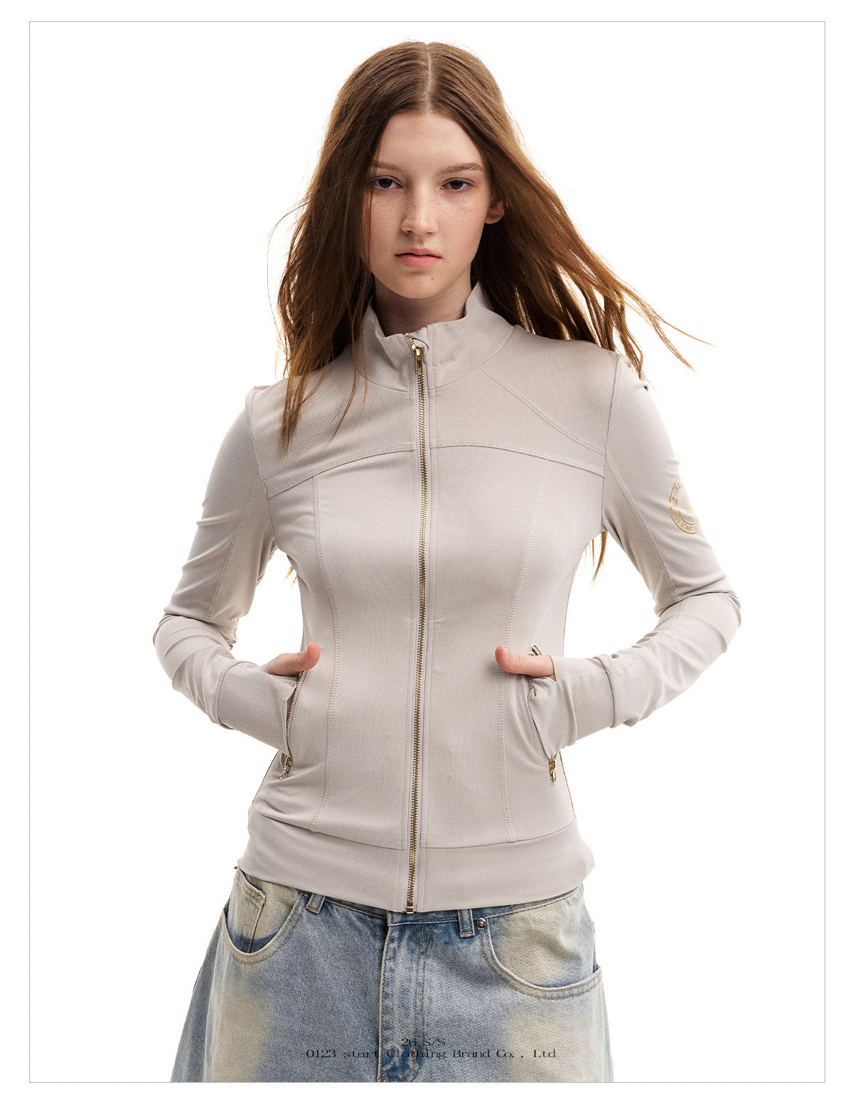 Women's Slim Fit Zip-Up Sun Protection Jacket with Gold Zipper