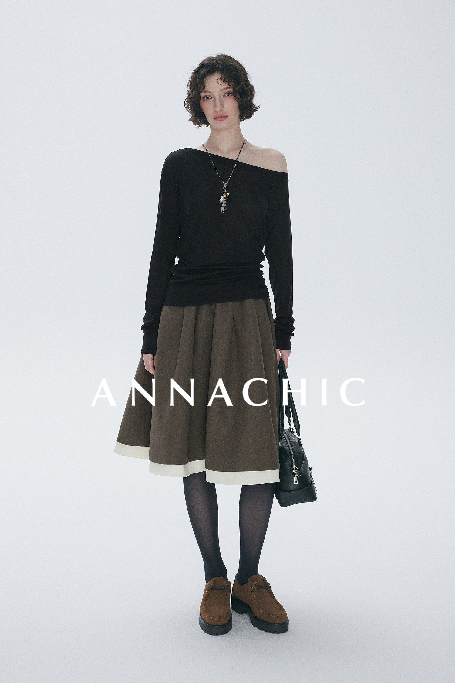 ANNASHIC full score slanted shoulder light transparent nude feeling Tencel long sleeved T-shirt women's thin sunscreen cover shirt off shoulder top