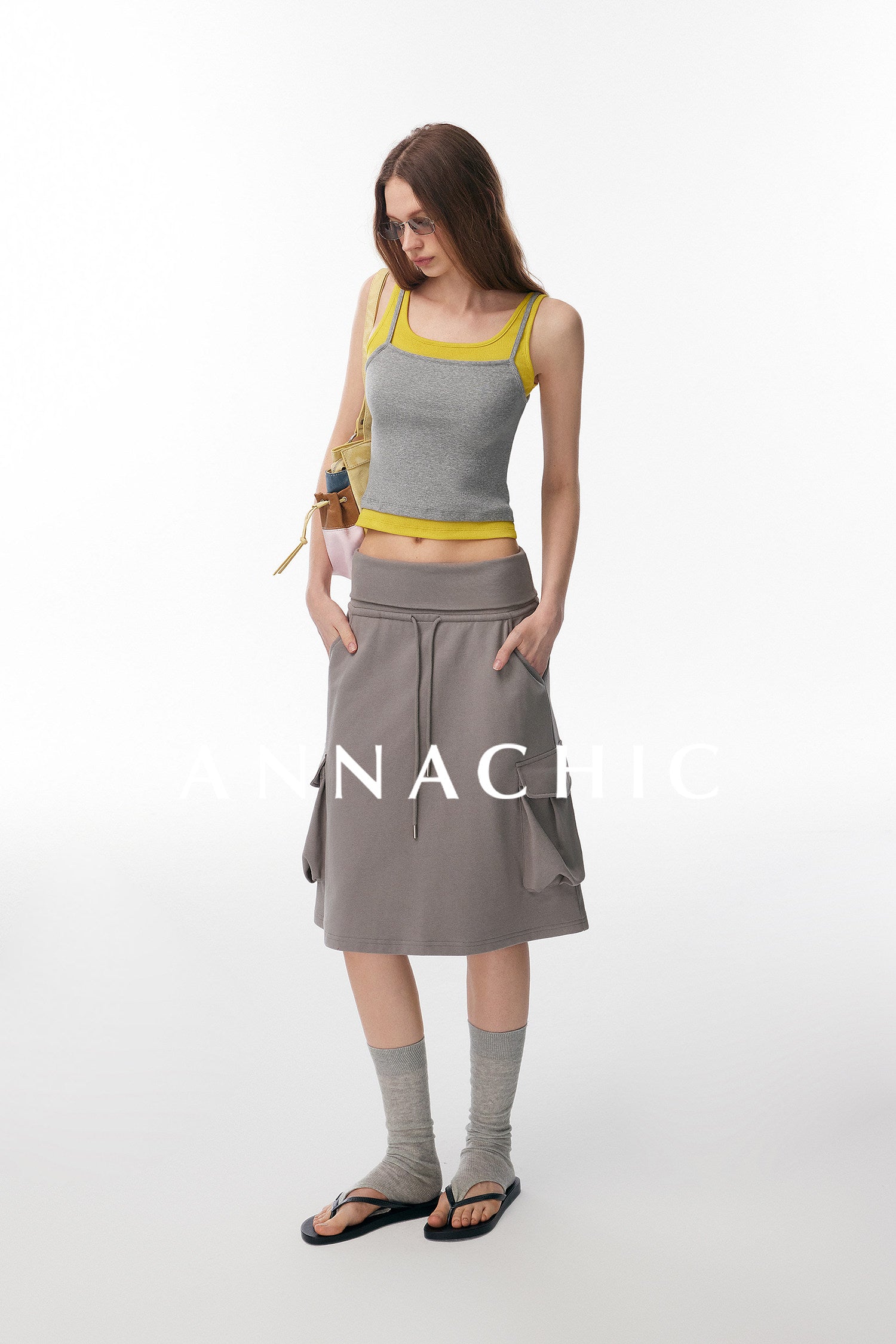 ANNASHIC Fashionable Stacked Wear | M1u Series Color Contrasting Fake Two piece Strap Tank Top for Women's Summer Hot Girl, Slim Fit Elastic Top