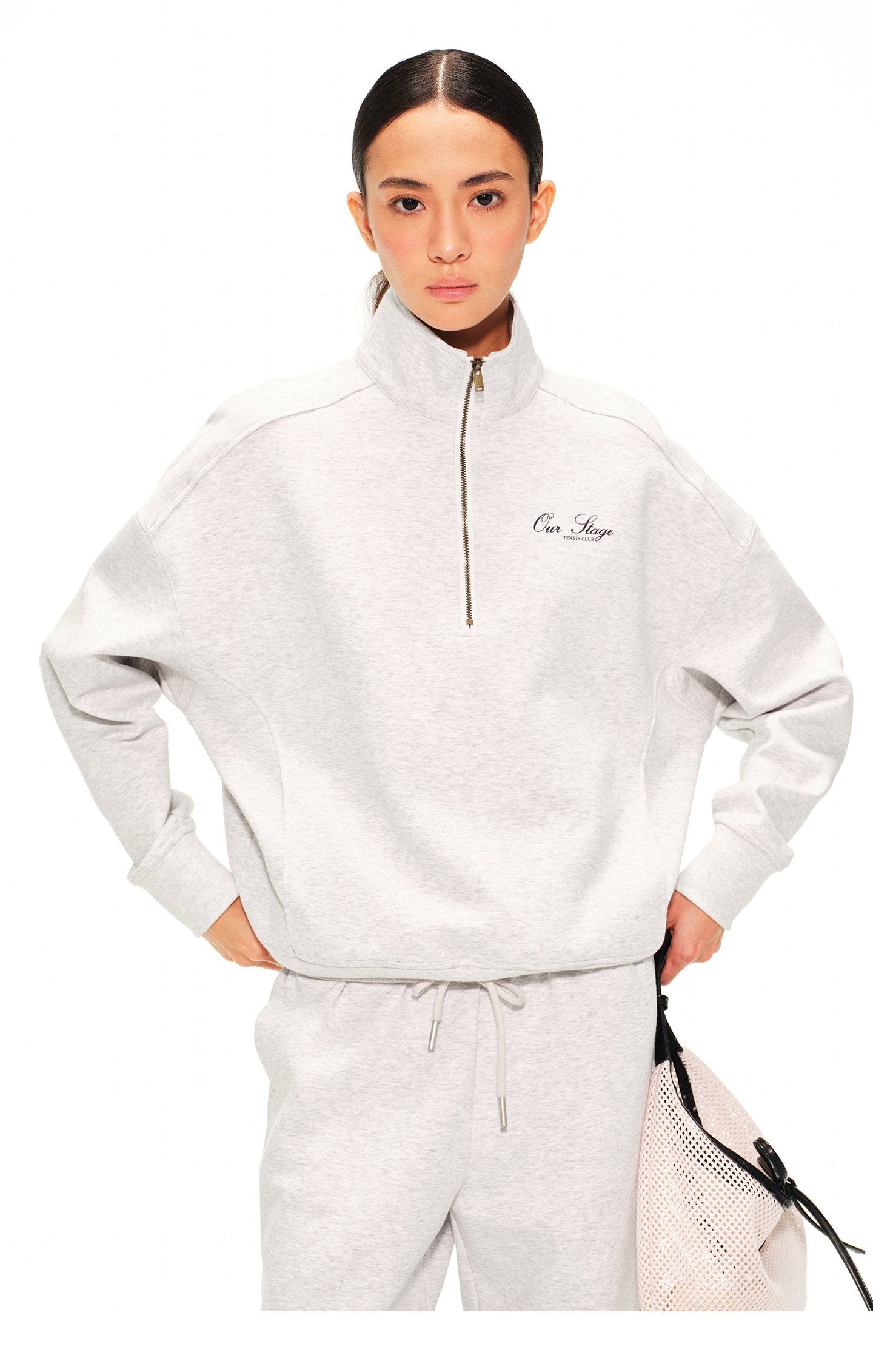 Our Stage Women's Vintage Half-Zip Mock Neck Sweatshirt