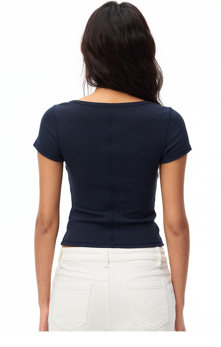 Women's Slim Fit Sweetheart V-Neck Short Sleeve T-Shirt