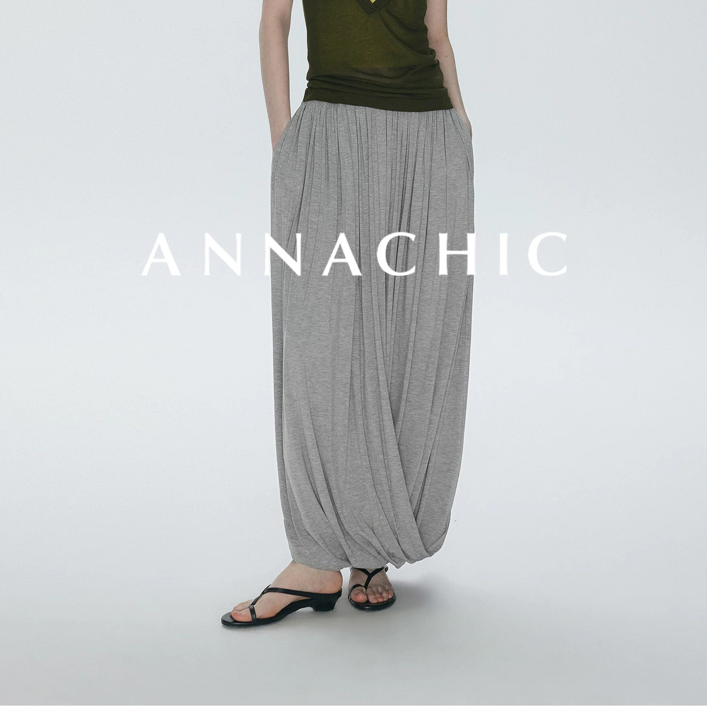 ANNASHIC Fashionable Lazy _ Double layer Knot Deconstructed Knitted Half Skirt Women's Long Skirt Pants Flower Bud Skirt