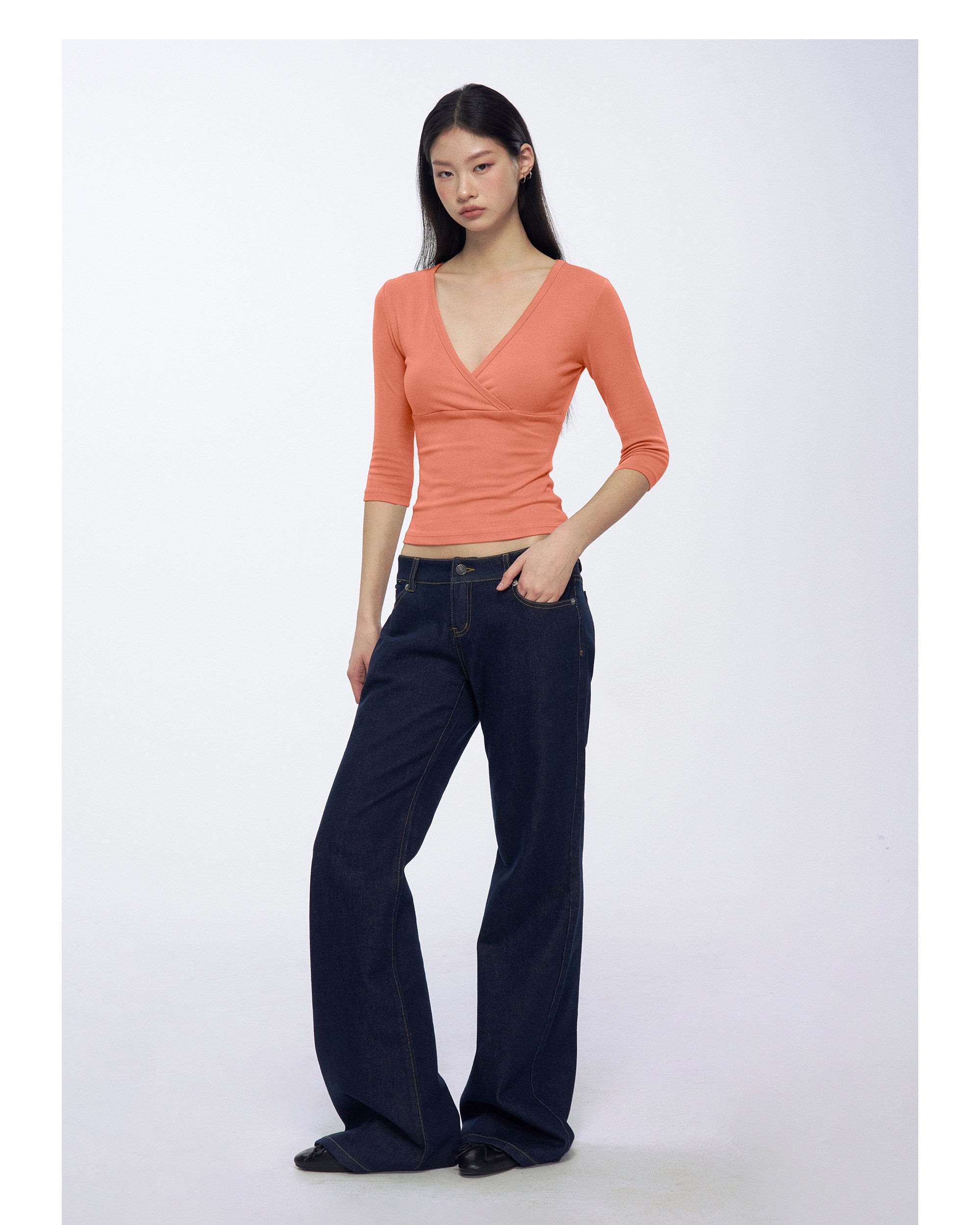 HeyHenry Women's Deep V-Neck Fitted Short Sleeve T-Shirt