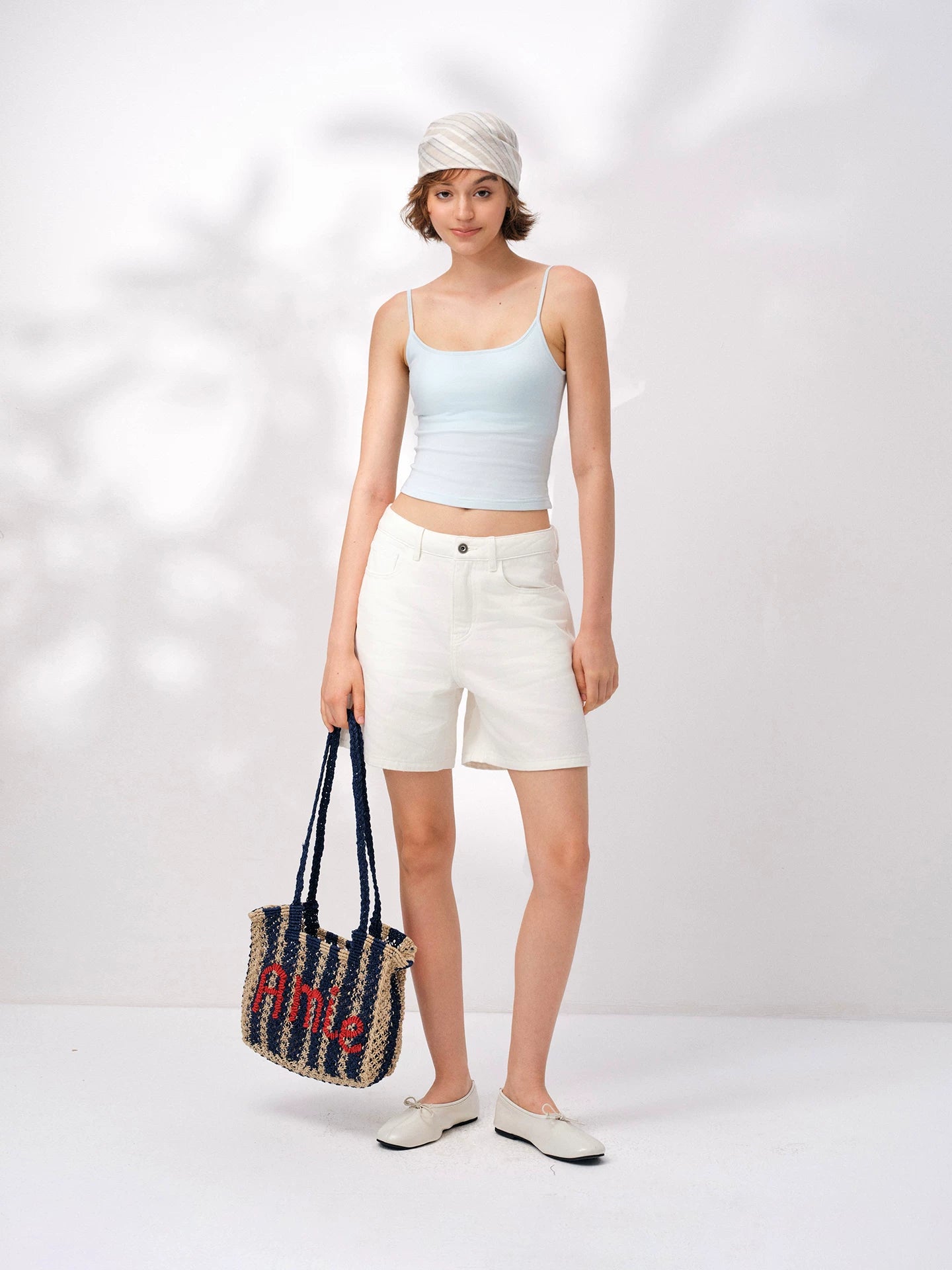 Our Stage 100% Cotton Soft Glutinous Texture Medium High Waist White Cowboy Loose Concealed Straight Leg Pants