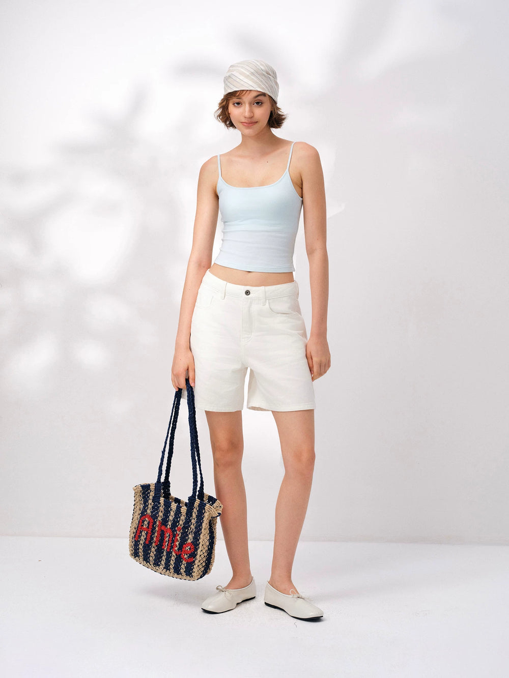 Our Stage 100% Cotton Soft Glutinous Texture Medium High Waist White Cowboy Loose Concealed Straight Leg Pants