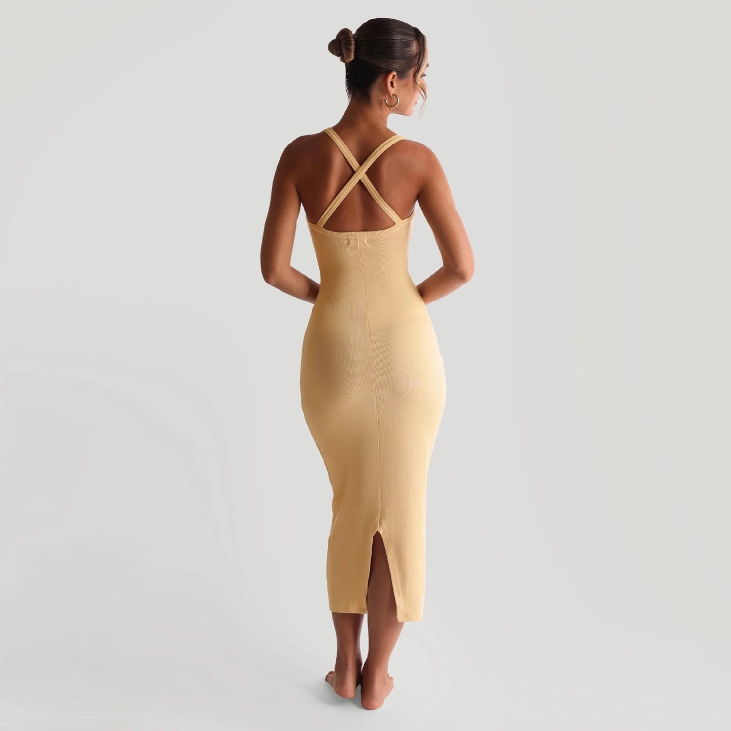 2026 Spring/Summer American style halter dress long, women's high-end, sexy square neck slim fit suspender dress with slit