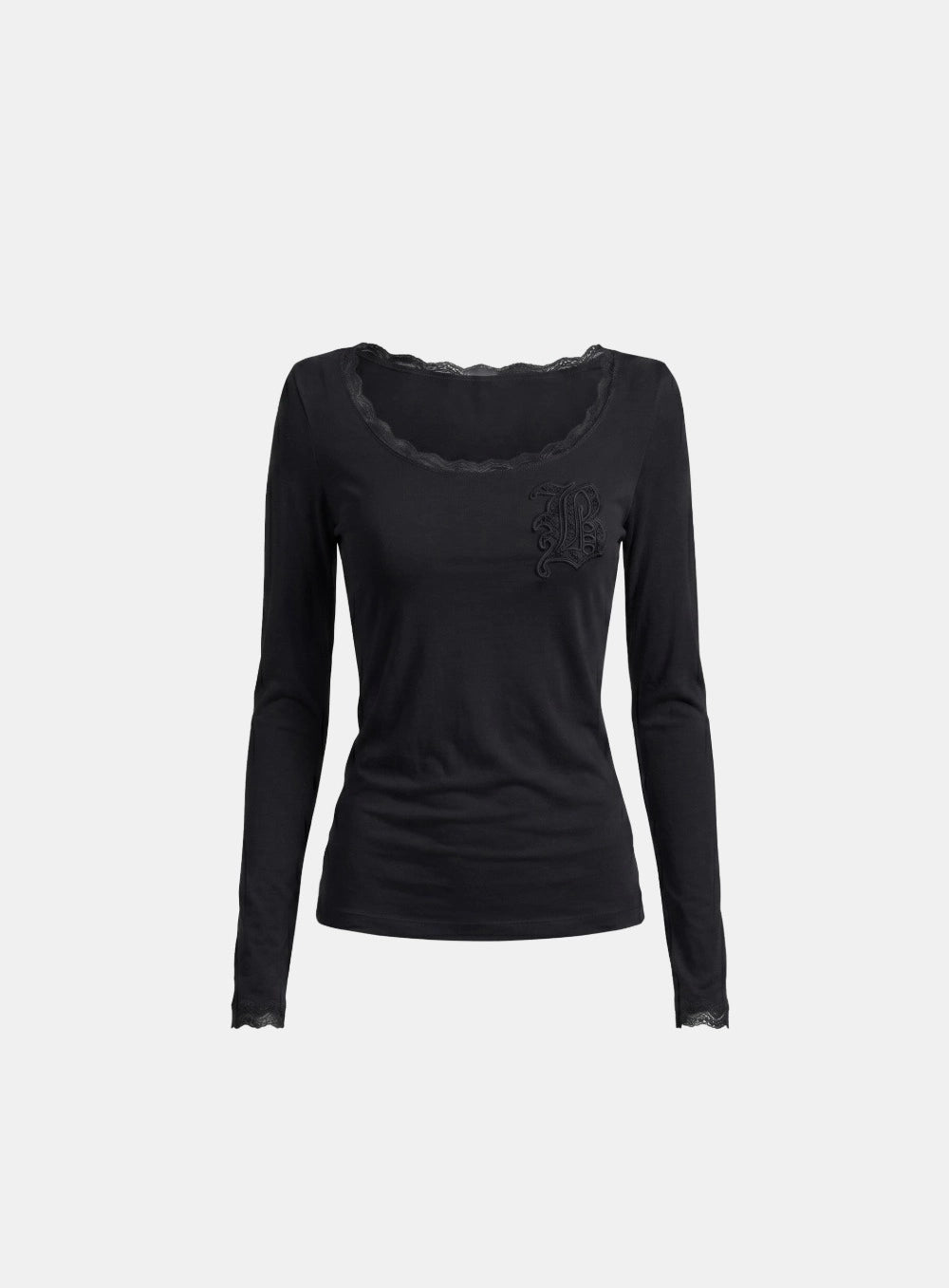 Badblood Women's Off-Shoulder Lace Trim Sheer Long Sleeve Top