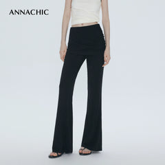 ANNASHIC slim leg pants _ Fake two-piece crotch covering fart curtain micro flared pants _ Slim fit and slimming knitted yoga pants