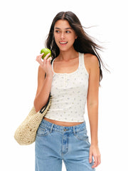 Our Stage 95% pure cotton soft and skin friendly floral Henry collar wide shoulder slim fit vest for women's outdoor wear in summer