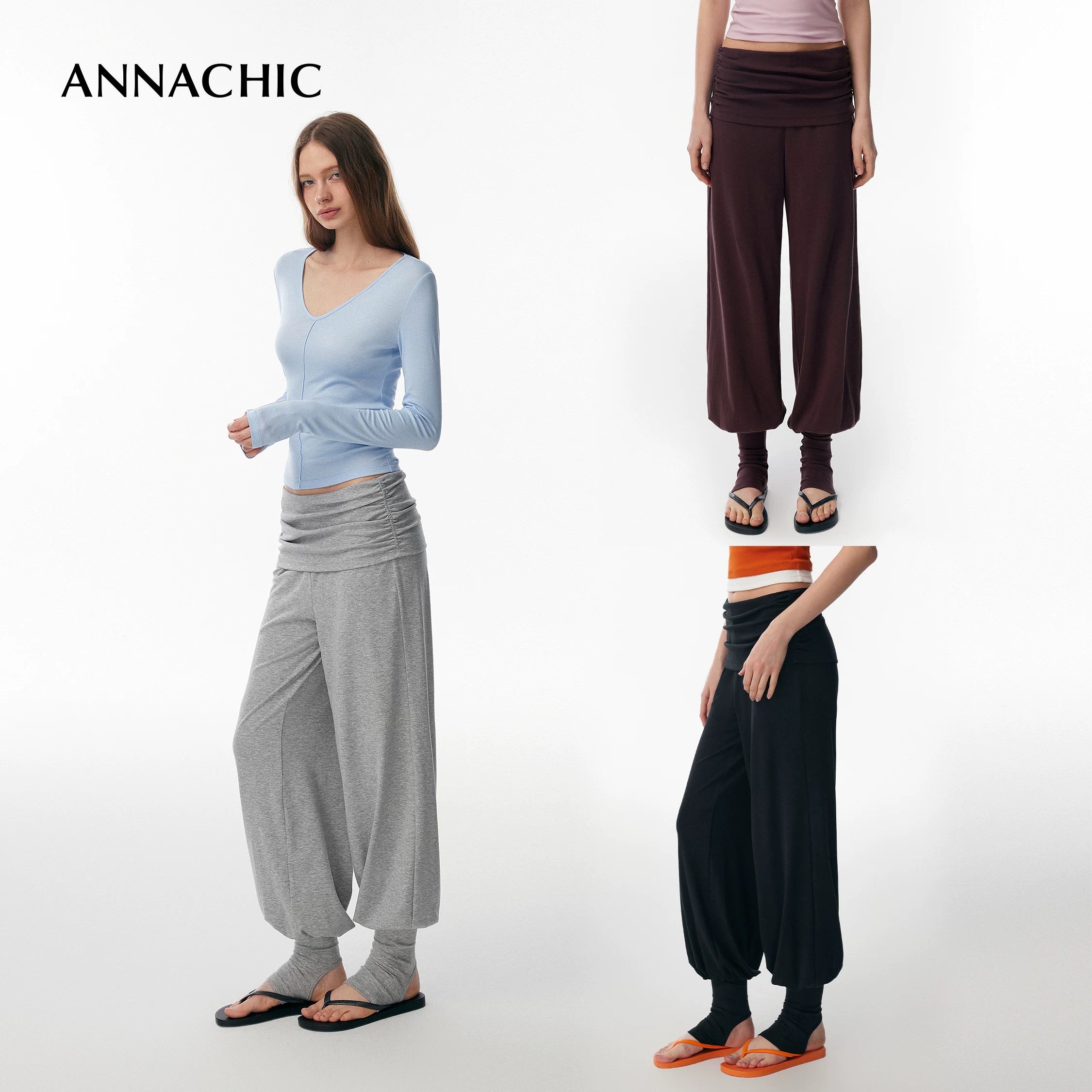 ANNACHIC Fashionable Sportiness _ Fake Two piece Hip Covering Pants/Foot Stepping Exercise Yoga Pants Tight Fitness Pants