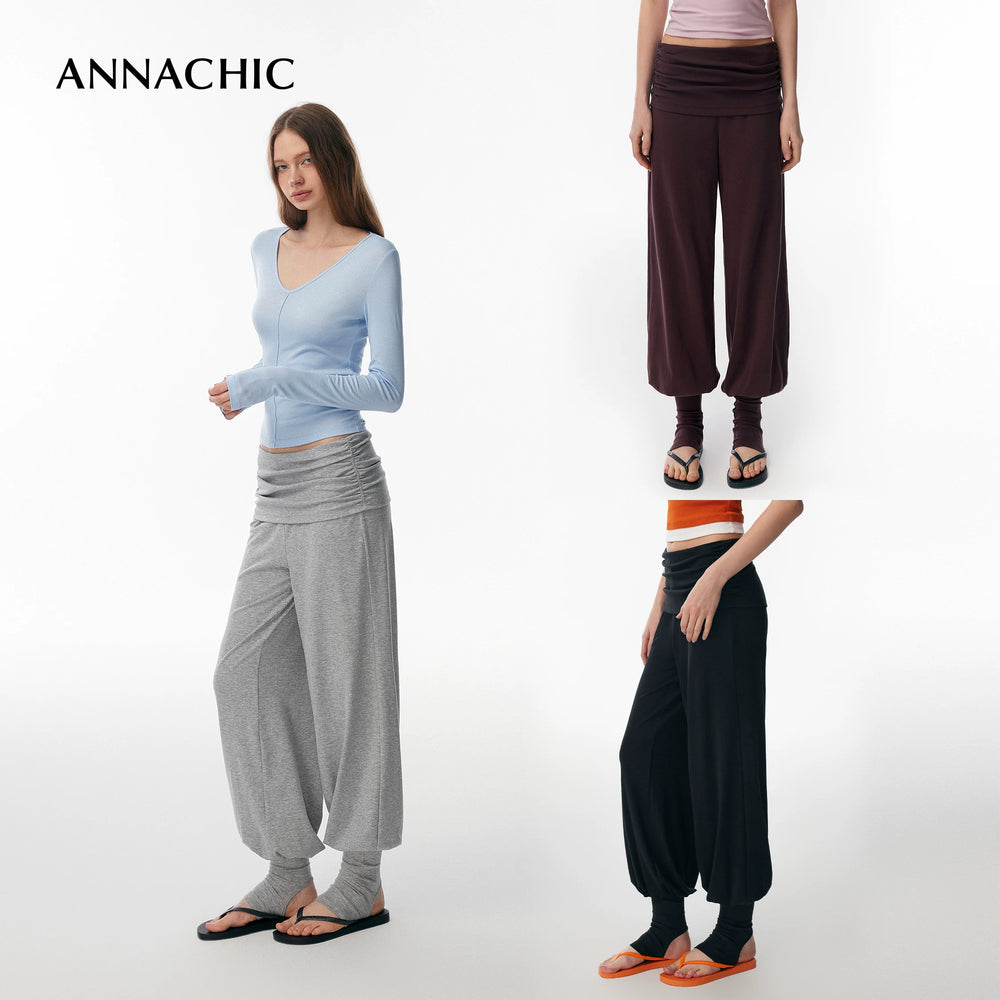 ANNACHIC Fashionable Sportiness _ Fake Two piece Hip Covering Pants/Foot Stepping Exercise Yoga Pants Tight Fitness Pants