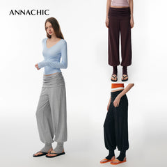 ANNACHIC Fashionable Sportiness _ Fake Two piece Hip Covering Pants/Foot Stepping Exercise Yoga Pants Tight Fitness Pants