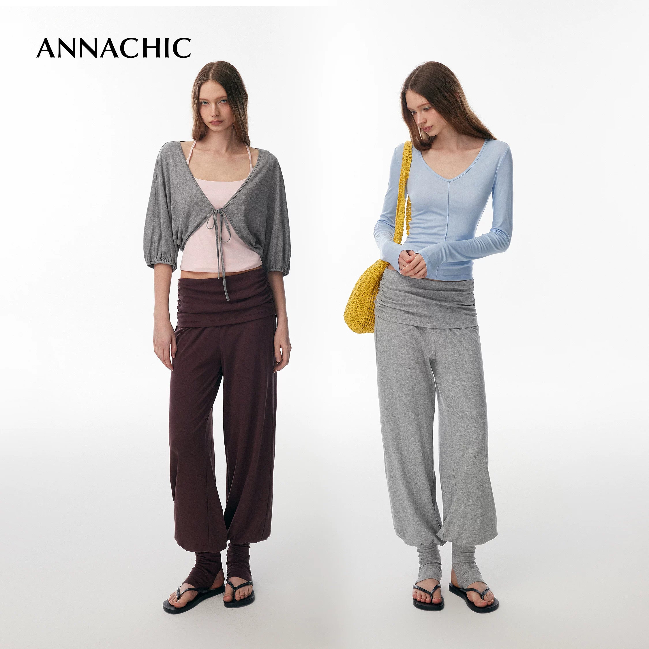 ANNACHIC Fashionable Sportiness _ Fake Two piece Hip Covering Pants/Foot Stepping Exercise Yoga Pants Tight Fitness Pants