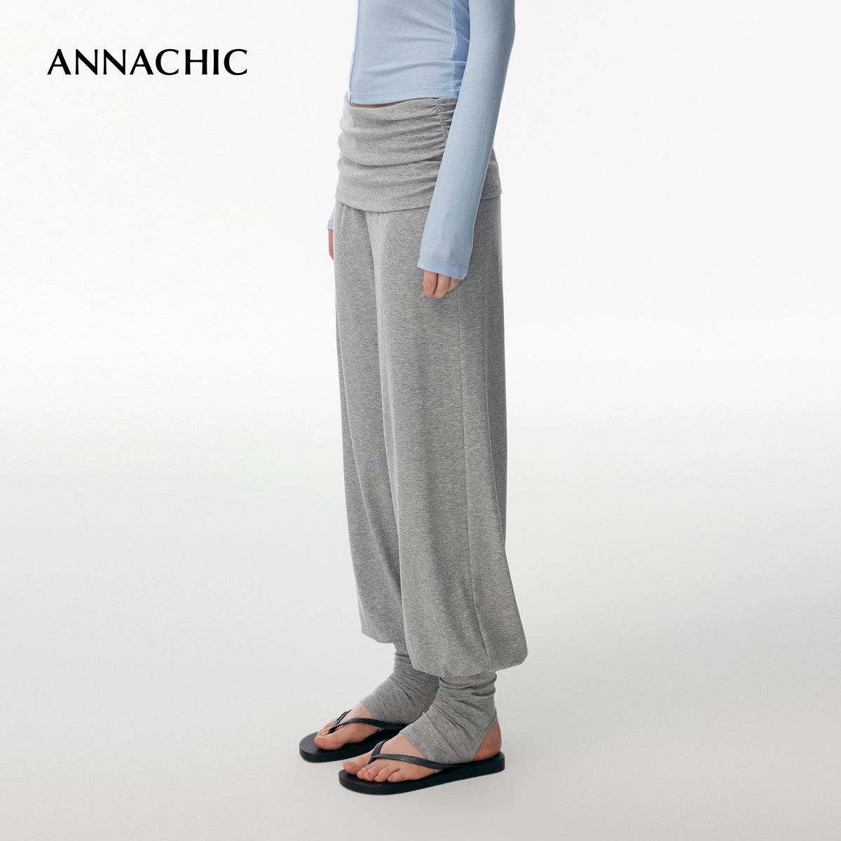 ANNACHIC Fashionable Sportiness _ Fake Two piece Hip Covering Pants/Foot Stepping Exercise Yoga Pants Tight Fitness Pants