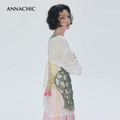 ANNACHIC“呼吸T”轻透裸感天丝长袖T恤女/宽松防晒罩衫空气T上衣
