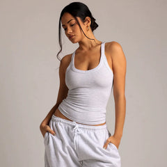 U-neck H-shaped vest with chest cushion, American style spicy girl elastic thread slim fit and slimming camisole top for summer 2026