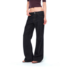 Our Stage 95% Cotton Skin friendly Retro Low Waist Straightening Straight Tube Micro Wide Legs Versatile Original Cow Jeans