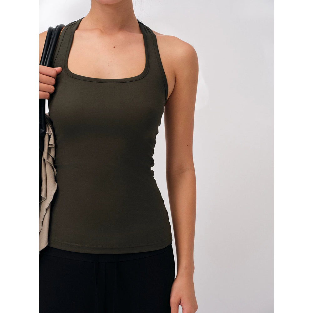 Our Stage 92% Lyocell High Elasticity U-neck Back Twisted Tight Fit and Versatile Fold Strap