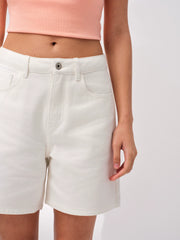 Our Stage 100% Cotton Soft Glutinous Texture Medium High Waist White Cowboy Loose Concealed Straight Leg Pants