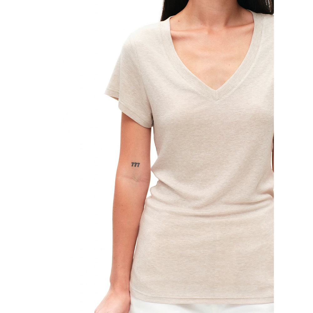 Our Stage Selection Tencel Wool Delicate, Skin friendly, Slimming and Skin Covering V-neck Bat Sleeve Stacked Short Sleeve T-shirt