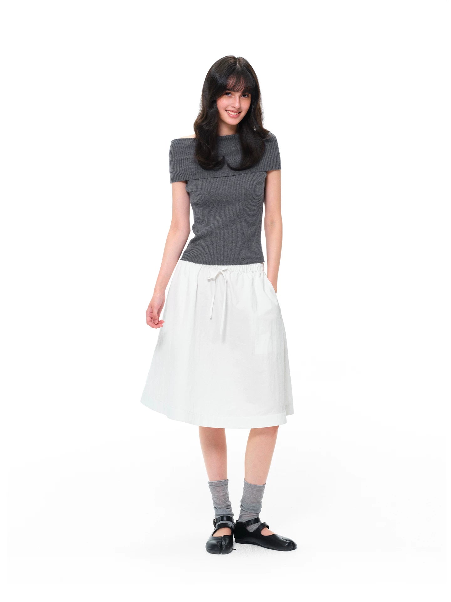 Our Stage Low Waist Anti Wrinkle Straightening Loose Wide Legs Drawstring Waist A-line Five point Casual Umbrella Pendant Skirt