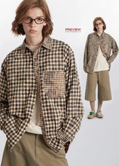 HeyHenry Color Block Plaid Pocket Long Sleeve Shirt