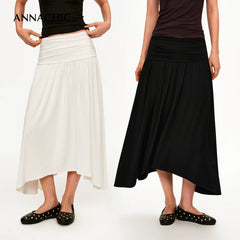 ANNACHIC Naples Holiday _ Irregular Scattered Folded Half Skirt for Women/Flesh Covering Half Skirt Medium length Skirt