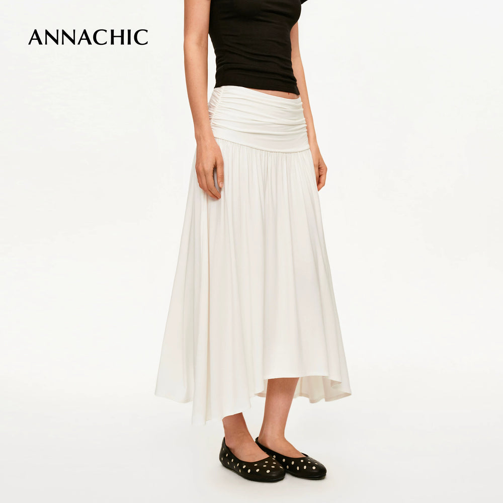 ANNACHIC Naples Holiday _ Irregular Scattered Folded Half Skirt for Women/Flesh Covering Half Skirt Medium length Skirt