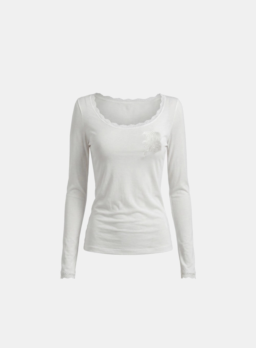 Badblood Women's Off-Shoulder Lace Trim Sheer Long Sleeve Top